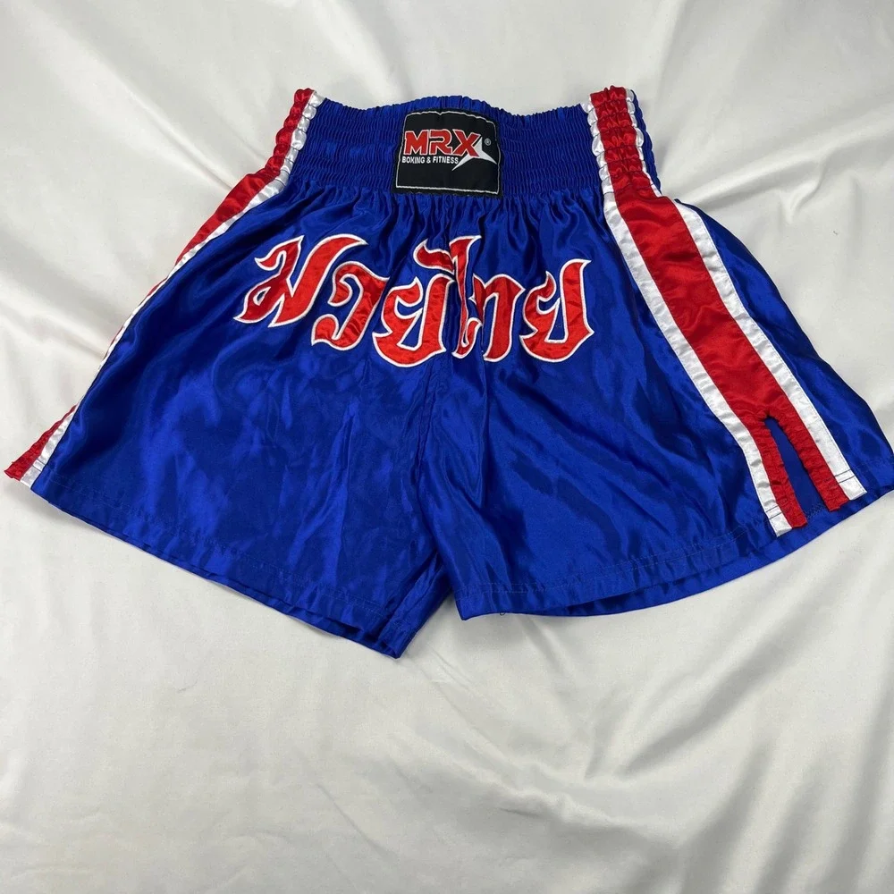 MRX Boxing Muay Thai Kickboxing MMA Blue Red Satin Shorts